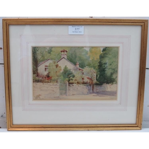 577 - Lawrence Cowper, Exhibited 1926, framed and glazed watercolour, study of a country house, signed low... 