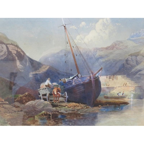 578 - J. Scott 20th Century British, framed and glazed watercolour, 'Landing the Catch', signed lower left... 