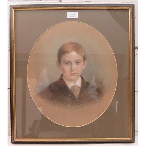 580 - Richard Hollingdale,  fl. 1850 - 1899, pastel and chalk white portrait of a young boy, signed lower ... 