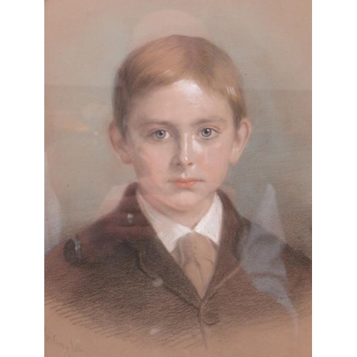 580 - Richard Hollingdale,  fl. 1850 - 1899, pastel and chalk white portrait of a young boy, signed lower ... 