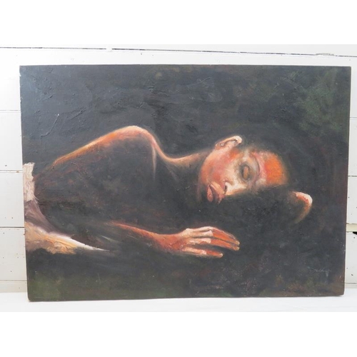 583 - Clive Fredriksson, oil on canvas, laid on board, study of a woman, 85cm x 61cm.
Condition report: No... 