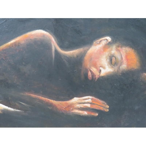 583 - Clive Fredriksson, oil on canvas, laid on board, study of a woman, 85cm x 61cm.
Condition report: No... 