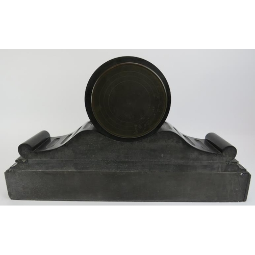 6 - A large Victorian slate and marble mantle clock. The enamelled white dial with black Roman numerals.... 