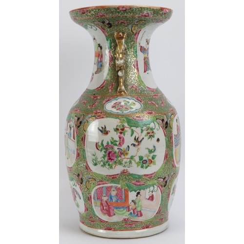 60 - A large Chinese Famille Rose Medallion twin handled porcelain vase, mid/late 19th century. 42 cm hei... 