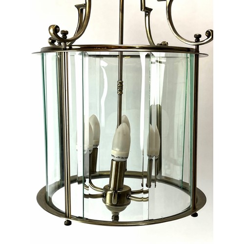 261 - A large modern glass panel metal hall lantern. Panelled section: 31 cm height. 
Condition report: So... 