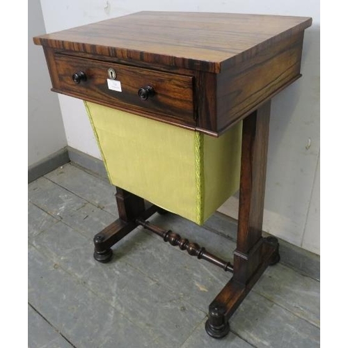 716 - A fine Regency Period coromandel worktable, having one long drawer with turned ebony handles and mot... 