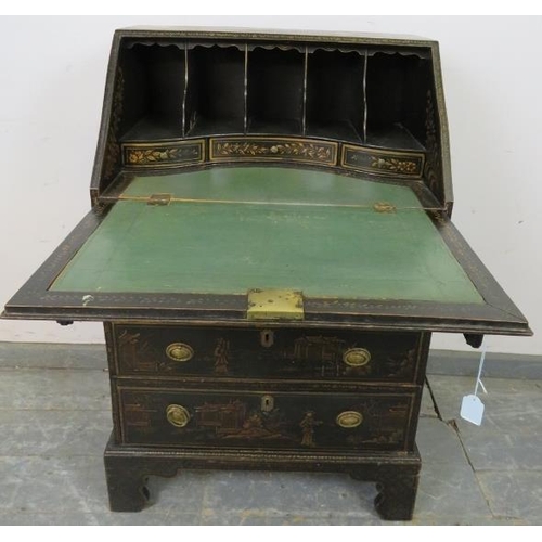 718 - A good Regency Period Chinoiserie bureau of small proportions, profusely decorated with Oriental mot... 