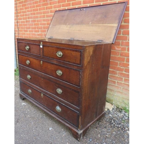 775 - A substantial George III oak mule chest, crossbanded and inlaid with mahogany and ebony, the hinged ... 