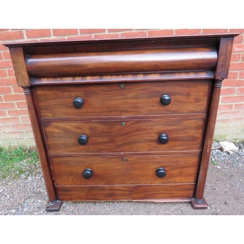 781 - A 19th mahogany Scottish chest, having one blind drawer above three long drawers with turned wooden ... 