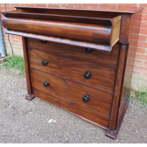 781 - A 19th mahogany Scottish chest, having one blind drawer above three long drawers with turned wooden ... 