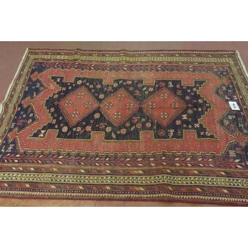 916 - North East Persian Sumak Kilim central, three interlocking diamond motif, pale red on blue ground, 2... 