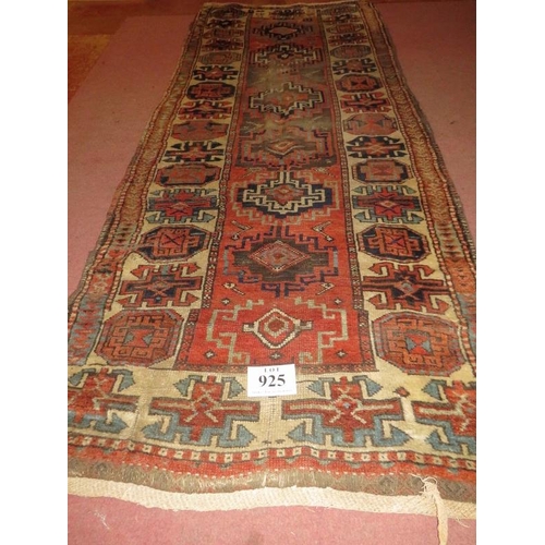 925 - 19th Century Persian rug, 8 central motifs, terracotta, cream and brown, 274cm x 110cm.
Condition re... 