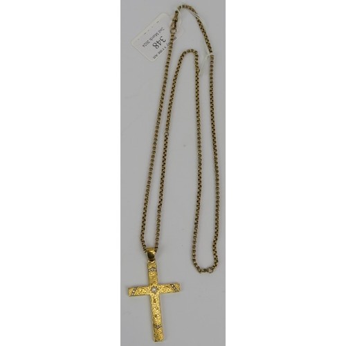 348 - A large 18ct yellow gold cross with engraved decoration & set with centre diamond and twelve smaller... 