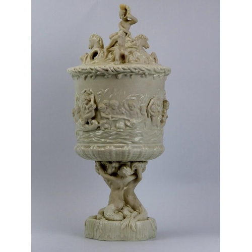 10 - A large Belleek ‘Prince of Wales’ porcelain ice pail and cover. Decorated depicting scenes of putti ... 