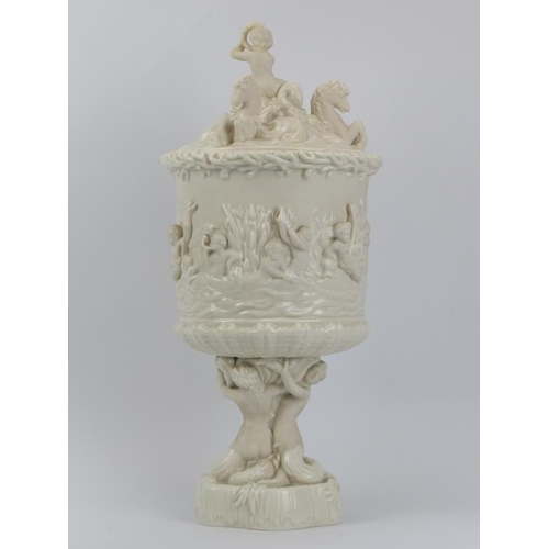 10 - A large Belleek ‘Prince of Wales’ porcelain ice pail and cover. Decorated depicting scenes of putti ... 