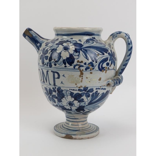 101 - A Dutch Delft apothecary jug, 17th/18th century. Of ovoid form, the body inscribed ‘SYR : CIC : COMP... 