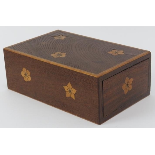 122 - Three carved and parquetry inland wood trinket and cigarette boxes, 20th century. Cigarette box: 20 ... 