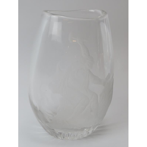 14 - A Mary Stevens for Stuart crystal glass vase engraved depicting Hephaestus the Greek God of Fire, 20... 