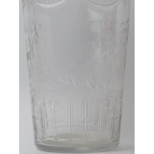 15 - An English Webb crystal engraved glass vase, 20th century. Decorated with a continuous scene depicti... 