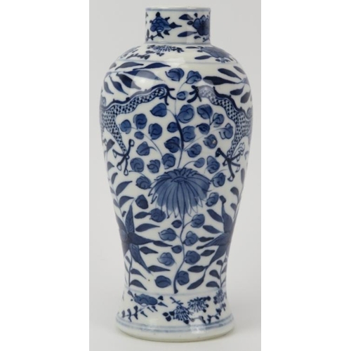 152 - Two Chinese blue and white porcelain meiping vases and a scalloped bowl, 19th century. Both vases wi... 