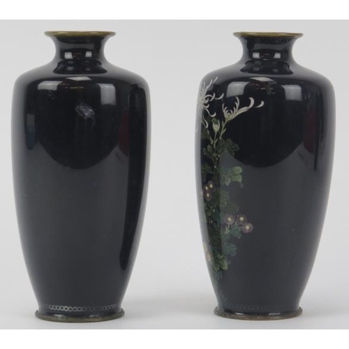 156 - A pair of Japanese cloisonné enamelled vases, late Meiji/Taisho period. (2 items) 11.8 cm height. 
C... 