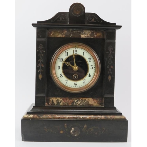 161 - A French marble and slate mantel clock, 19th century. Inscribed ‘Gabriel London Fabrique de Paris’ t... 