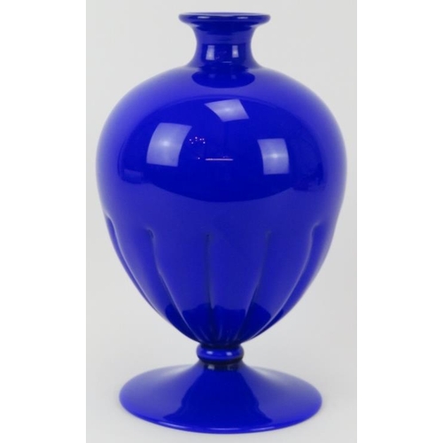 163 - An Italian Murano cobalt blue glass vase, signed Cenedese, mid 20th century. Of ovoid form, signed t... 