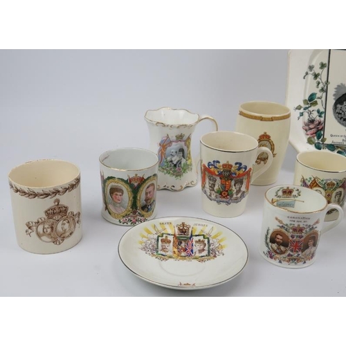 173 - A collection of Royal Commemorative Jubilee and Coronation printed ceramic cups, mugs, saucers and a... 