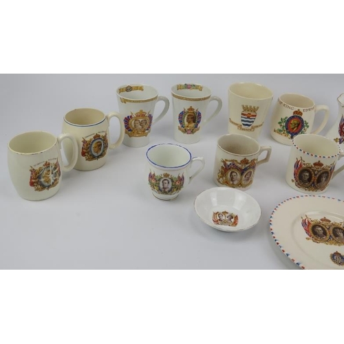 174 - A collection of Royal Commemorative Coronation printed ceramic cups, mugs and saucers. Edward VIII a... 