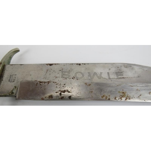 179 - A German Solingen Bowie hunting knife. With antler handle and leather sheath. Ricasso marked ‘G. C. ... 