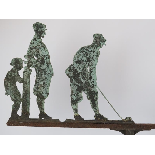 183 - A rare cast metal figural golfing weather vane, 19th century or later. The arrow surmounted with fig... 