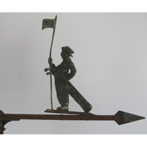 183 - A rare cast metal figural golfing weather vane, 19th century or later. The arrow surmounted with fig... 