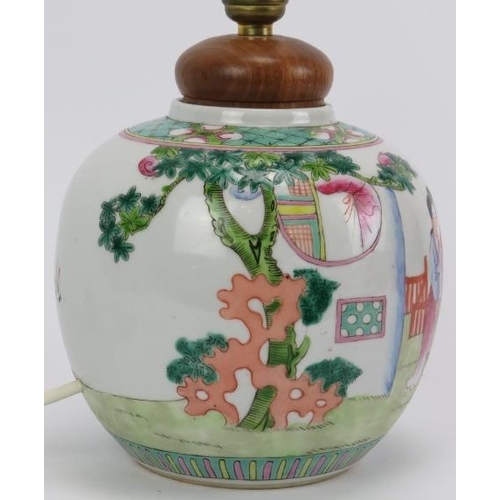 185 - A Chinese famille rose ginger jar, late 19th/early 20th century. Overglaze enamel painted depicting ... 