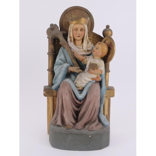 21 - An ecclesiastical gilt hand painted plaster statue of ‘Our Lady of Walsingham’, dated 1922. Depictin... 