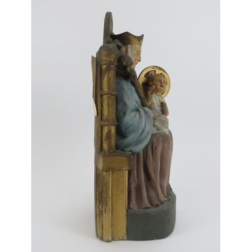 21 - An ecclesiastical gilt hand painted plaster statue of ‘Our Lady of Walsingham’, dated 1922. Depictin... 