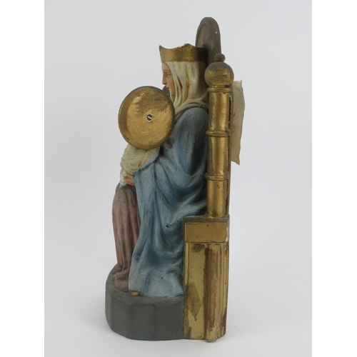 21 - An ecclesiastical gilt hand painted plaster statue of ‘Our Lady of Walsingham’, dated 1922. Depictin... 