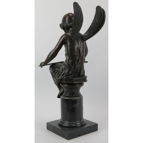 217 - A large French bronze of a fairy reading seated on a marble plinth, 20th century. Signed Charron wit... 