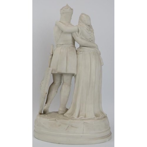 223 - A large English parian ware figural group depicting Lancelot and Guinevere of Arthurian legend. 45.5... 