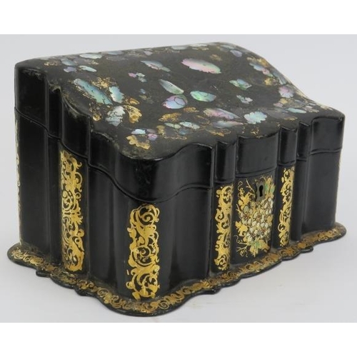 259 - An Anglo-Indian letter box, an English writing box, a papier mache mother of pearl inlaid box and pa... 