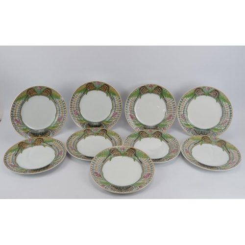 28 - Nine Victorian Mintons game bird dinner plates designed by William S Coleman, dated 1875. Decorated ... 