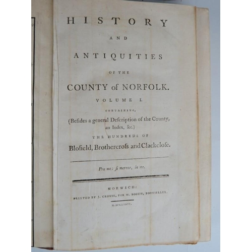 288 - Ten volumes: The History and Antiquities of the County of Norfolk, 1783. Printed by J Crouse. Full l... 