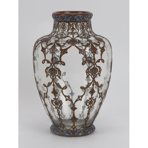 29 - A rare French enamel and copper overlay glass vase, late 19th/early 20th century. initialled ’G.F.’ ... 