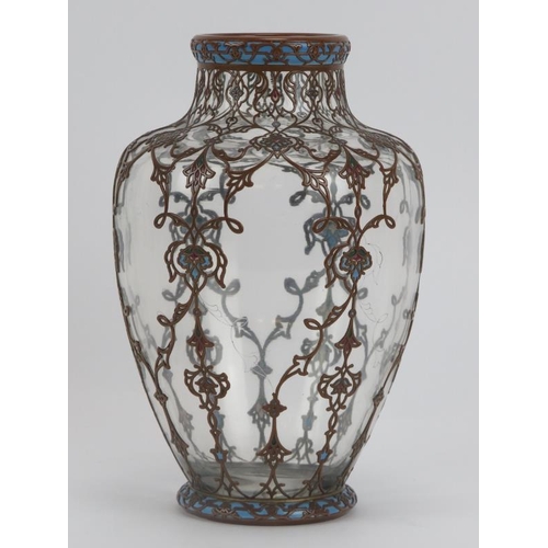 29 - A rare French enamel and copper overlay glass vase, late 19th/early 20th century. initialled ’G.F.’ ... 