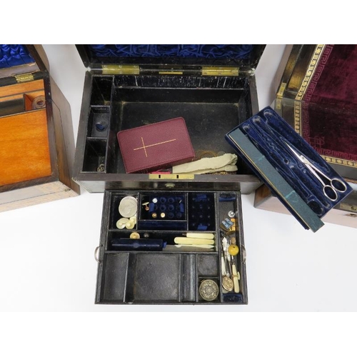 300B - Three Victorian wooden writing boxes. Some miscellaneous contents included as illustrated. (3 items)... 