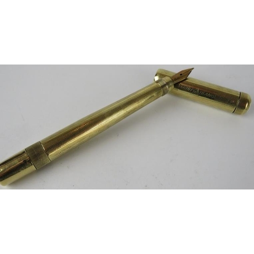 306 - A rare early Mont Blanc 14ct gold retractable fountain pen, probably 1930s. Body and cap with engine... 