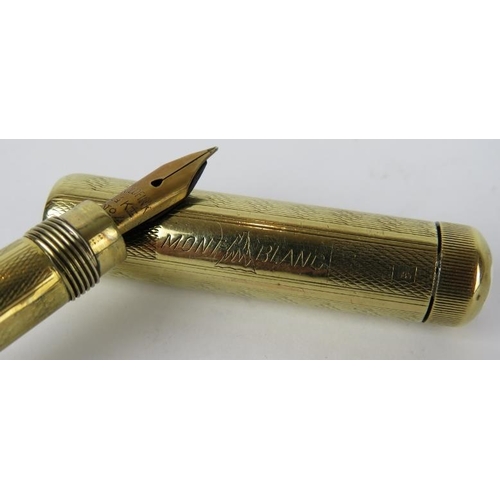 306 - A rare early Mont Blanc 14ct gold retractable fountain pen, probably 1930s. Body and cap with engine... 