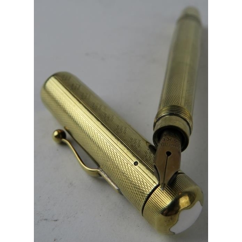 306 - A rare early Mont Blanc 14ct gold retractable fountain pen, probably 1930s. Body and cap with engine... 