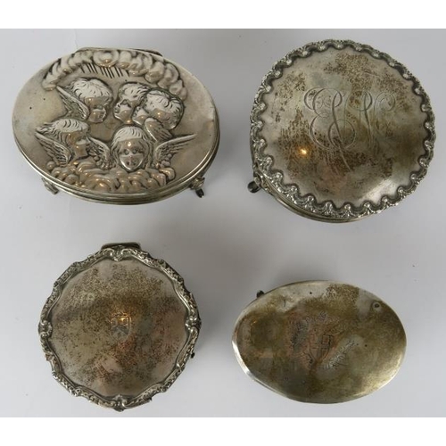 319 - Four early 20th century silver ring boxes, one with Reynold's angels decoration.  Various dates and ... 