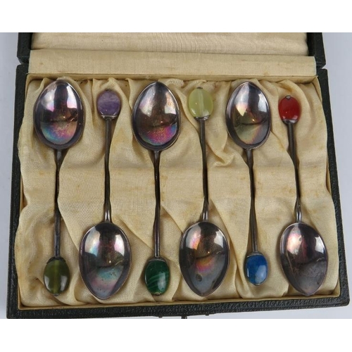 322 - A boxed set of Liberty & Co silver coffee spoons with semi-precious gemstone terminals, hallmarked f... 