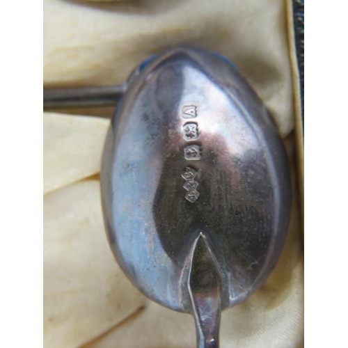 322 - A boxed set of Liberty & Co silver coffee spoons with semi-precious gemstone terminals, hallmarked f... 